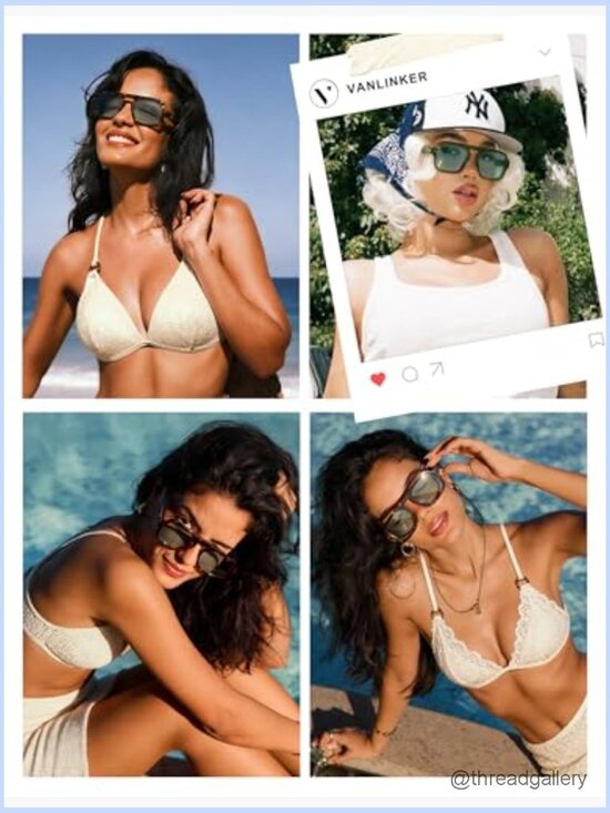 Retro Square Aviator Sunglasses for Women Men 70s Vintage Style Flat Top